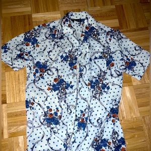 Vintage Blue Short Sleeve Button Up - Medium